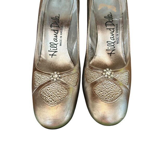 Vintage Hill and Dale Metallic Silver Pinup Jeweled Pumps 5.5 N USA - Picture 6 of 9